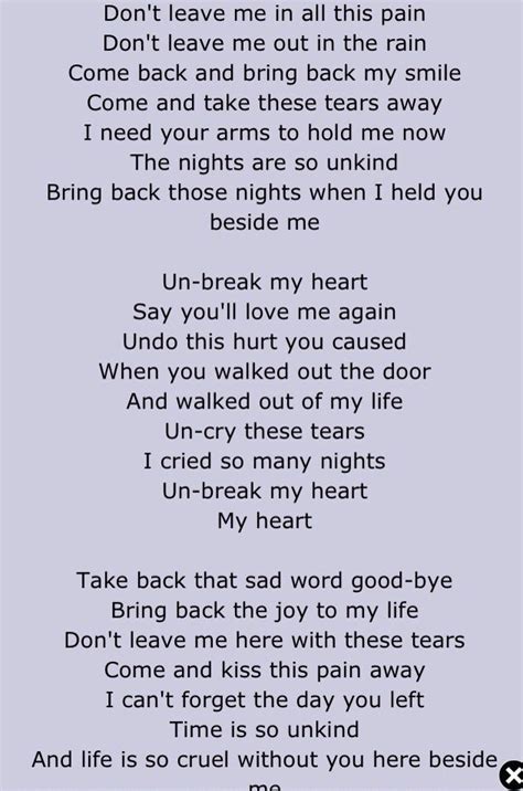unbreak my heart meaning in tagalog lyrics
